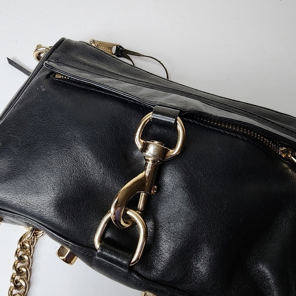 REBECCA MINKOFF Crossbody Mini MAC Black with Gold Chain Leather Purse - Picture 12 of 17